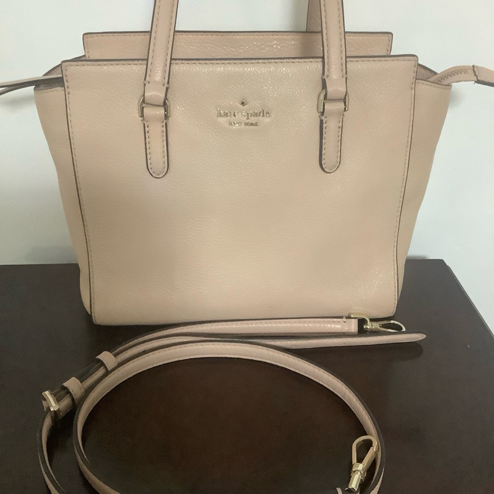 Kate Spade Cream Leather Satchel with Gold Accents